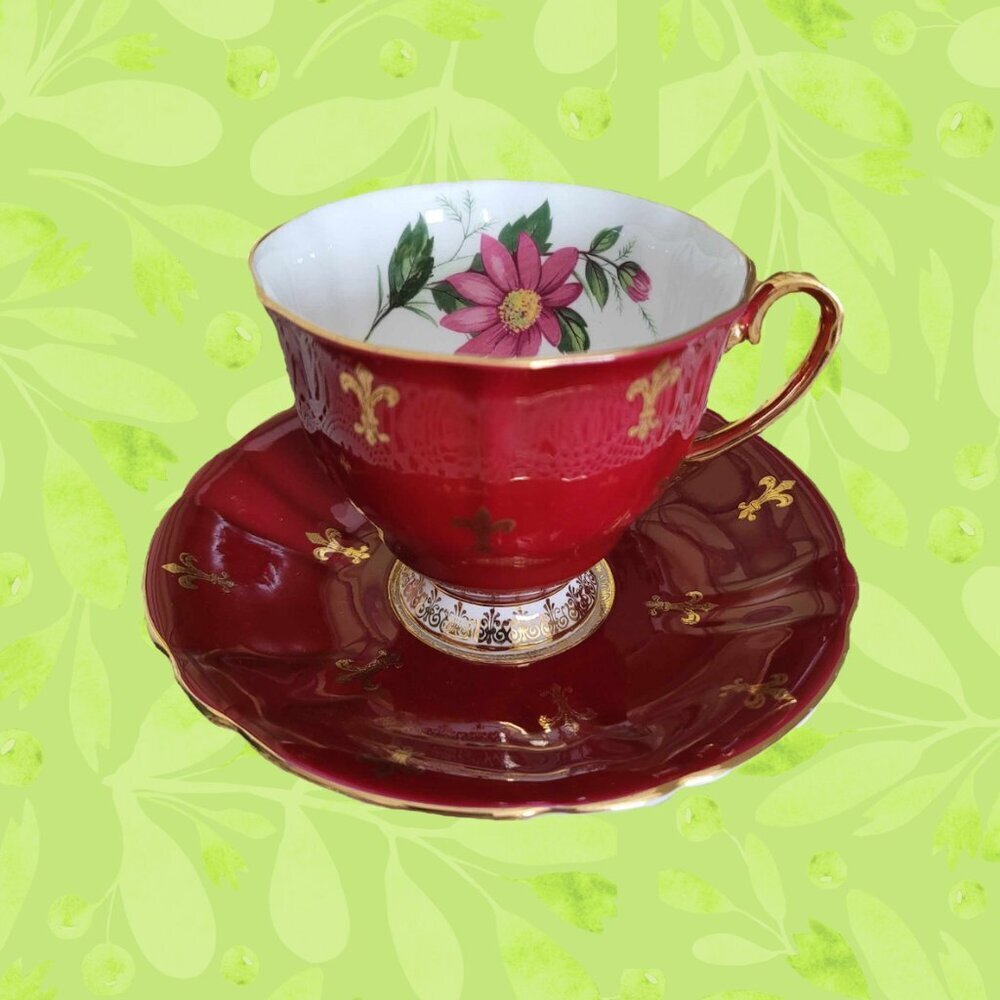 WINDSOR Vintage Burgundy Red & Gold Porcelain Tea Cup
